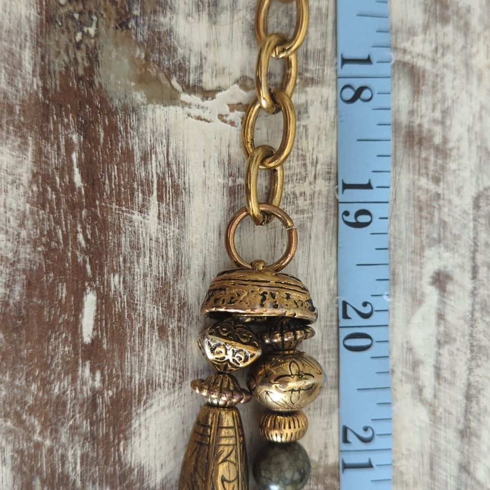 New York Studio Beaded Chain Belt Green Marbled Acrylic Gold Tone Vintage - Picture 6 of 10
